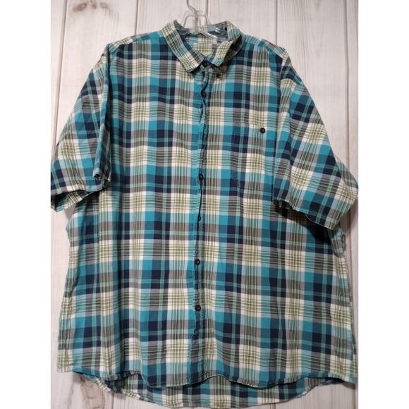 Red Head Shirt Men's Size 2xl Button Front Short Sleeve Blue Plaid - Picture 1 of 6